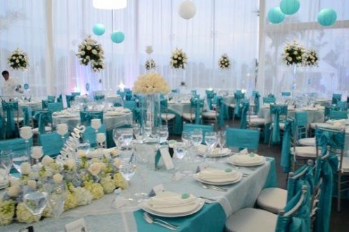 aqua wedding reception table