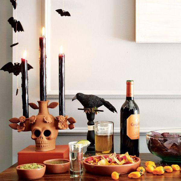 Halloween party table with scary candles