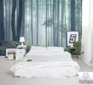 woodland bedroom feature wall ideas