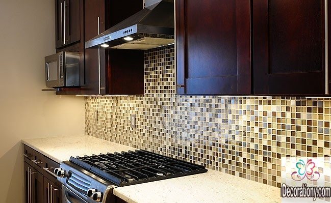 Kitchen Appealing Brown Beige Glass Metal Mix kitchen Backsplash ideas