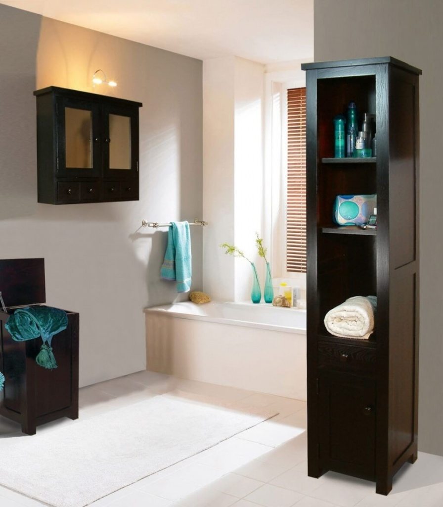 antique-large-bathroom-wall-cabinets-with-blue-towel-and-brown-shade-near-white-tub-slimline-bathroom-wall-cabinets-espresso-wall-cabinet-bathroom