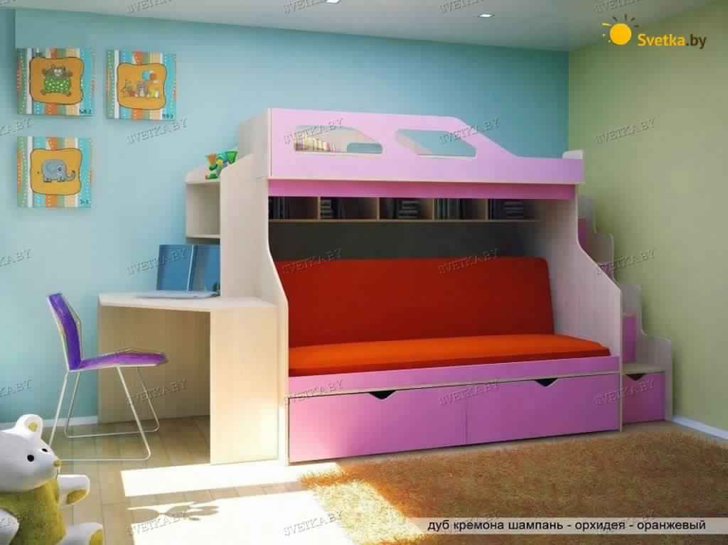 Bunk Bed with Desk cute pink girly design