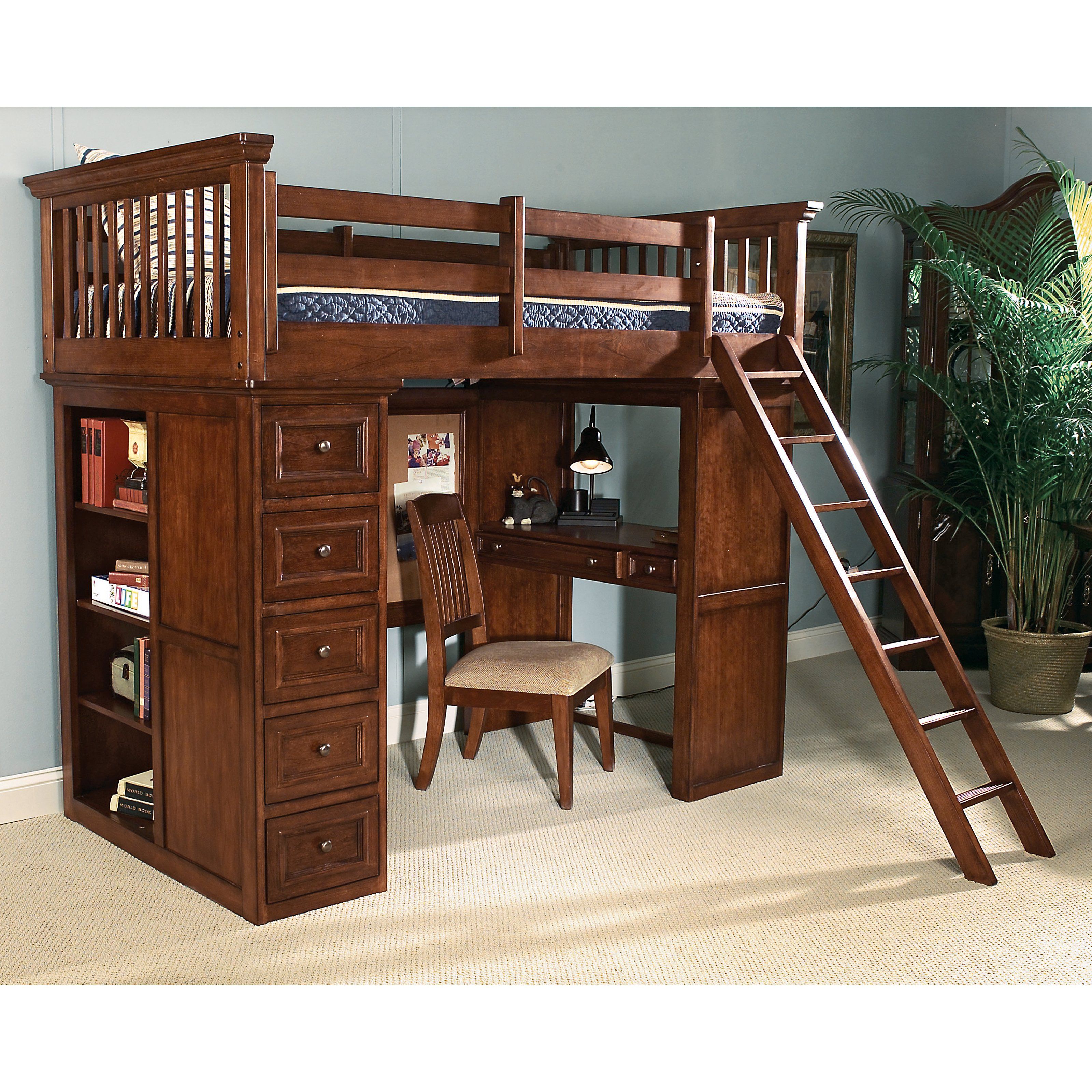 Bunk Bed with Desk with storage and ladder