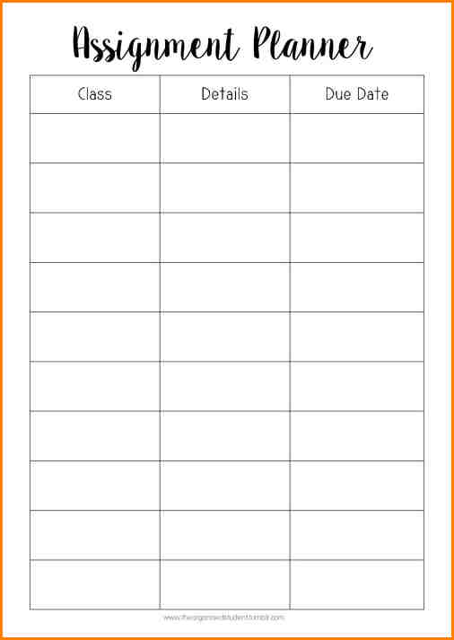 Daily Planner Printable - Printable student homework planner